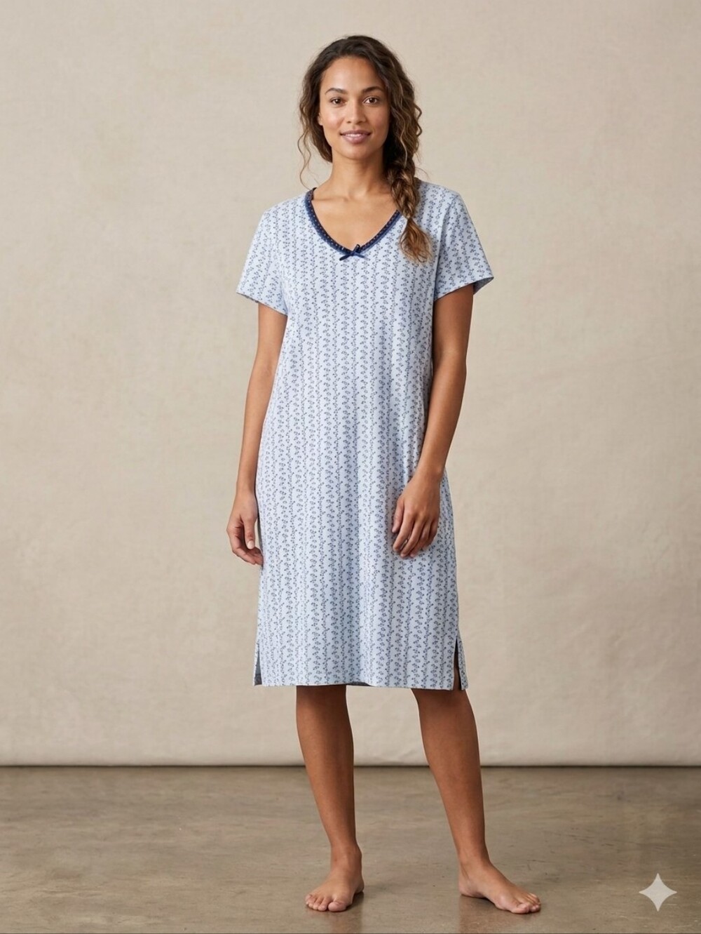 Vintage Carroll Reed Cotton Floral Nightgown Dress Blue Cottagecore O/S